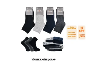 Dündar Çorap Plus Taban Dikişsiz Altı Havlu Kışlık Konç Kadın Patik 12'li Dündar 5046