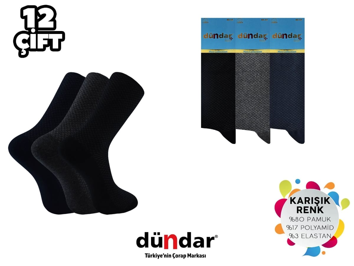 Penye Dikişsiz Yıkamalı Kokulu Erkek Likralı Çorap 12'li Dündar 5527