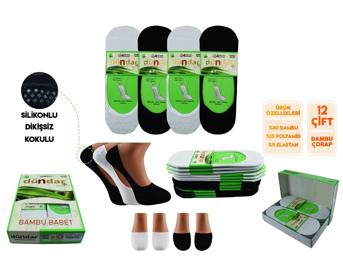 Babet Unisex Dikişsiz Yıkamalı Kokulu Bambu Çorap 12'li Dündar 0669
