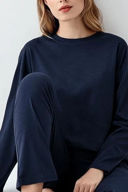 Arnetta Düz Lacivert Uzun Kollu Yuvarlak Yaka Kadın Pijama Takımı Arnetta AR3407-S - Alternatif Görünüm