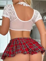 Ekose Etekli Kravatlı Büstiyerli Fantazi Kostümü Real Passione 20083 görsel 5