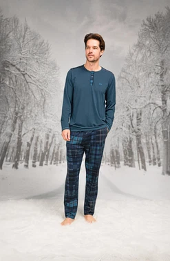 Ekoseli Cepli Yuvarlak Yaka Uzun Kollu Erkek Pijama Takım Doreanse 26K4605