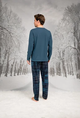 Doreanse Ekoseli Cepli Yuvarlak Yaka Uzun Kollu Erkek Pijama Takım Doreanse 26K4605 - Alternatif Görünüm