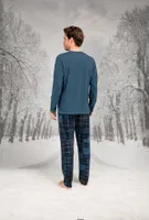 Ekoseli Cepli Yuvarlak Yaka Uzun Kollu Erkek Pijama Takım Doreanse 26K4605 detay görünüm