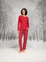 Ekoseli Yuvarlak Yaka Uzun Kollu Kadın Pijama Takım Doreanse 26K4108