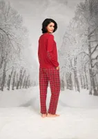 Ekoseli Yuvarlak Yaka Uzun Kollu Kadın Pijama Takım Doreanse 26K4108 detay görünüm