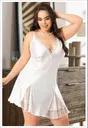 Ekru Tül Yırtmaçlı Büyük Beden Askılı Saten Gecelik Miss Laris 4034