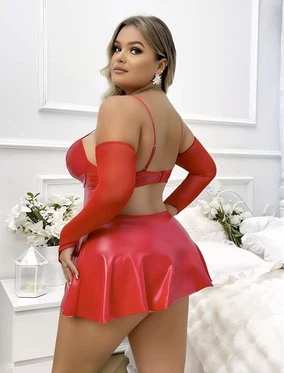 Real Passione Eldivenli Büyük beden Kırmızı Lame Fantezi Elbise Real Passione 40001 - Alternatif Görünüm