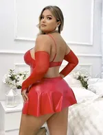 Eldivenli Büyük beden Kırmızı Lame Fantezi Elbise Real Passione 40001 Kırmızı detay görünüm