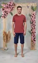 Erkek Bordo Düğme Yaka Şort T-Shirt Pijama Takımı Doreanse 25Y4565