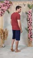 Erkek Bordo Düğme Yaka Şort T-Shirt Pijama Takımı Doreanse 25Y4565 detay görünüm
