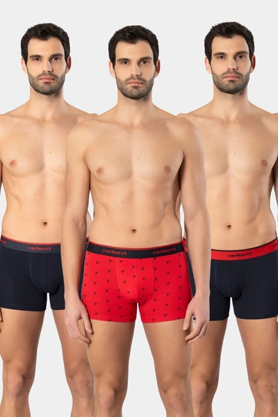 Desenli Likralı Erkek Boxer 3lü Cacharel 1339 Ekru No.2
