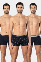 Desenli Likralı Erkek Boxer 3lü Cacharel 1339 Ekru Lacivert 6