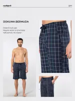 Cepli Kareli Dokuma Bermuda Erkek Tek Alt Cacharel 2241 Lacivert 8 farklı açı