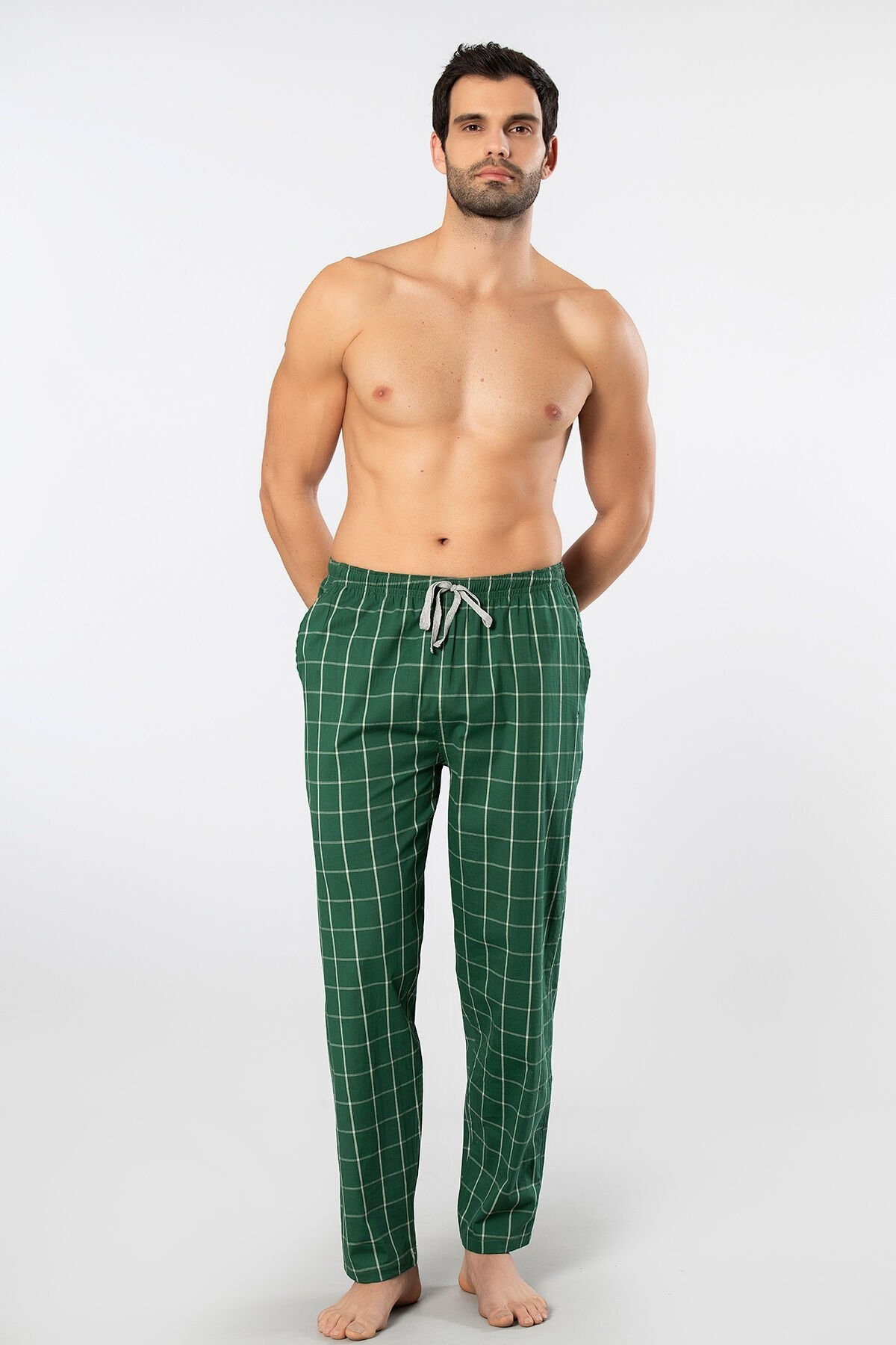 Yeşil Kare Desenli Erkek Dokuma Pijama Tek Alt Cacharel 2240