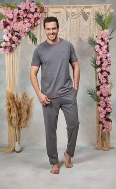 Doreanse Erkek Gri Bisiklet Yaka T-Shirt Pijama Takımı Doreanse 25Y4566