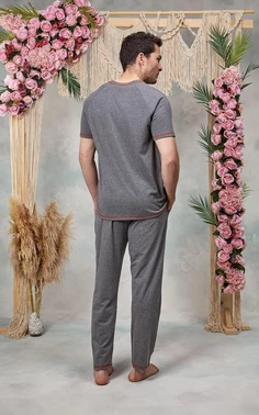 Doreanse Erkek Gri Bisiklet Yaka T-Shirt Pijama Takımı Doreanse 25Y4566 - Alternatif Görünüm