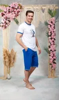 Erkek Mavi Beyaz Baskılı Şort T-Shirt Pijama Takımı Doreanse 25Y4573