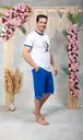 Erkek Mavi Beyaz Baskılı Şort T-Shirt Pijama Takımı Doreanse 25Y4573