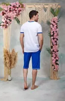 Erkek Mavi Beyaz Baskılı Şort T-Shirt Pijama Takımı Doreanse 25Y4573 detay görünüm