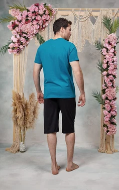 Doreanse Erkek Mavi Siyah V Yaka Şort T-Shirt Pijama Takımı Doreanse 25Y4563 - Alternatif Görünüm