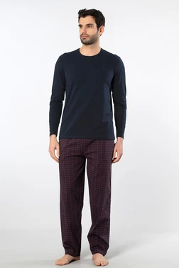 Cacharel Ekoseli Poplin O Yaka Uzun Kollu Erkek Pijama Takımı Cacharel 2239 Pembe