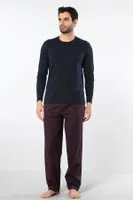 Ekoseli Poplin O Yaka Uzun Kollu Erkek Pijama Takımı Cacharel 2239 Pembe Bordo 1