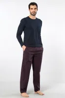 Ekoseli Poplin O Yaka Uzun Kollu Erkek Pijama Takımı Cacharel 2239 Pembe Bordo 1 detay görünüm