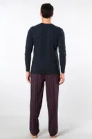 Ekoseli Poplin O Yaka Uzun Kollu Erkek Pijama Takımı Cacharel 2239 Pembe Bordo 1 farklı açı