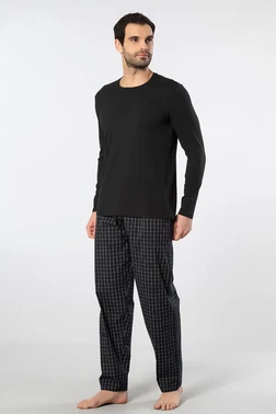 Cacharel Ekoseli Poplin O Yaka Uzun Kollu Erkek Pijama Takımı Cacharel 2239 Somon