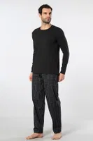 Ekoseli Poplin O Yaka Uzun Kollu Erkek Pijama Takımı Cacharel 2239 Somon Siyah 2