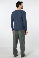 Poplin O Yaka Uzun Kollu Erkek Pijama Takımı Cacharel 2239 Yeşil 3 farklı açı