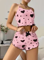 Fitilli Pembe Kalpli İnce Askılı Şort Pijama Takım Lily Bianca 13077 Pembe farklı açı