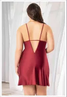 Fiyonklu Dantelli Sırt Dekolteli Saten Büyük Beden Gecelik Miss Laris 4045 Bordo detay görünüm