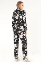 Floral Pattern Uzun Kollu Kadın Pijama Takım DoReMi 002-000080 Siyah farklı açı