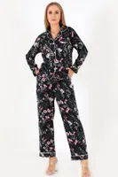 Flower Garden Uzun Kollu Kadın Pijama Takım DoReMi 002-000090 Lacivert