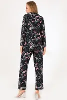 Flower Garden Uzun Kollu Kadın Pijama Takım DoReMi 002-000090 Lacivert farklı açı