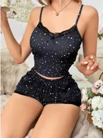 Gece Yıldızlı Siyah Penye Şort Takım Lily Bianca 13079 Siyah detay görünüm