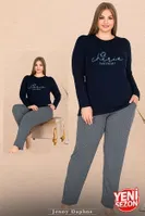 Gei Cepli Uzun Kollu Yuvarlak Yaka Büyük Beden Kadın Pijama Takımı Lady 11310 Gri