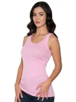 Geniş Askılı Kalpli Jakarlı Kadın Atlet Gümüş 3081 - 6 Adet Pembe