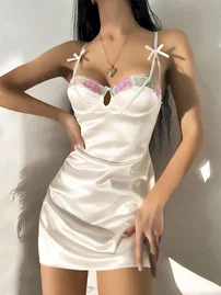 Pink Night Göğsü Dantelli Sırt Dekolteli Seksi Ekru Erotik Gecelik Pink Night 3820