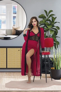 İzabel Göğüs Altı Dantel Uzun Sabahlık Gecelik Takımı İzabel US-6013 - Alternatif Görünüm