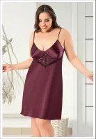 Göğüs Altı Dantelli İnce Askılı Büyük Beden Saten Gecelik Miss Laris 4043 Bordo detay görünüm