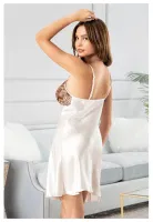 Göğüs Çiçek Desenli İnce Askılı Kısa Saten Gecelik Miss Laris 2134 Krem detay görünüm
