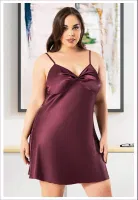 Göğüs Kısmı Büzgülü Yanları Büyük Beden İnce Askılı Saten Gecelik Miss Laris 4039 Bordo