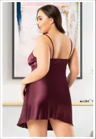 Göğüs Kısmı Büzgülü Yanları Büyük Beden İnce Askılı Saten Gecelik Miss Laris 4039 Bordo detay görünüm