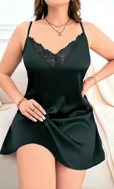 NightLight Göğüs Sırt Dantelli Saten Kısa Kadın Gecelik NightLight 3783