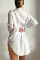 Gömlek Görünümlü Likralı Plaj Elbisesi Pareo Cover Up Kimono Angelsin MS 4384 Beyaz Beyaz detay görünüm