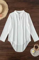 Gömlek Görünümlü Likralı Plaj Elbisesi Pareo Cover Up Kimono Angelsin MS 4384 Beyaz Beyaz görsel 4