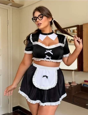 Gömlek Yaka Büstiyerli Fantazi Büyük Beden Hizmetçi Kostümü Real Passione 19030 - Alternatif Görünüm